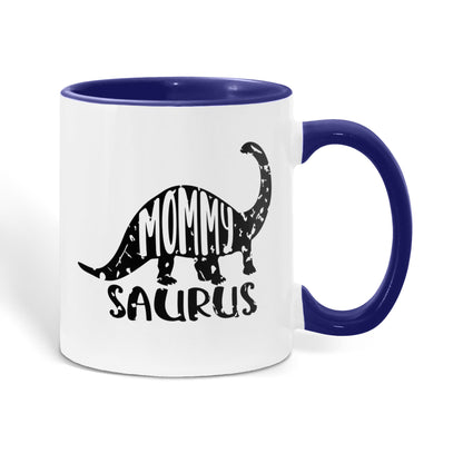 Mommy Saurus Dinosaur Mug – Funny Gift for Moms – Two Tone Color Accent Ceramic Coffee Mugs - Mallard Moon Gift Shop