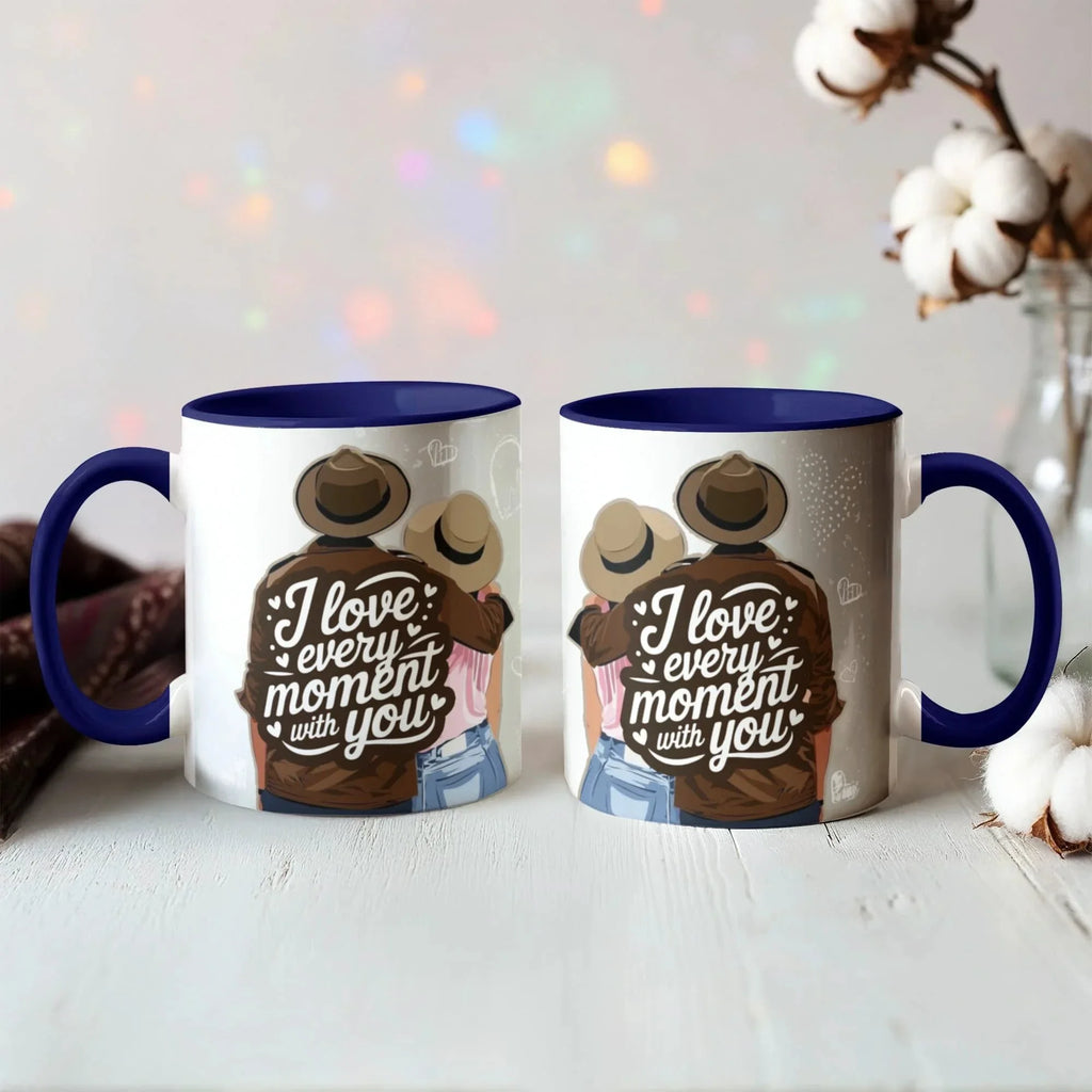 I Love Every Moment With You Mug – Romantic Couple Two-tone Color Accent Coffee Cup, Valentine's Day Gift for Husband, Wife, Boyfriend, Girlfriend & Anniversary