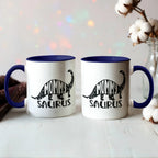 Mommy Saurus Dinosaur Mug – Funny Gift for Moms – Two Tone Color Accent Ceramic Coffee Mugs