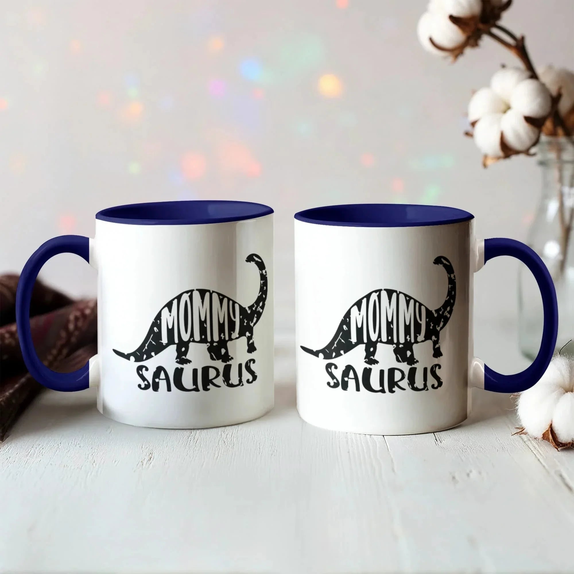 Mommy Saurus Dinosaur Mug – Funny Gift for Moms – Two Tone Color Accent Ceramic Coffee Mugs