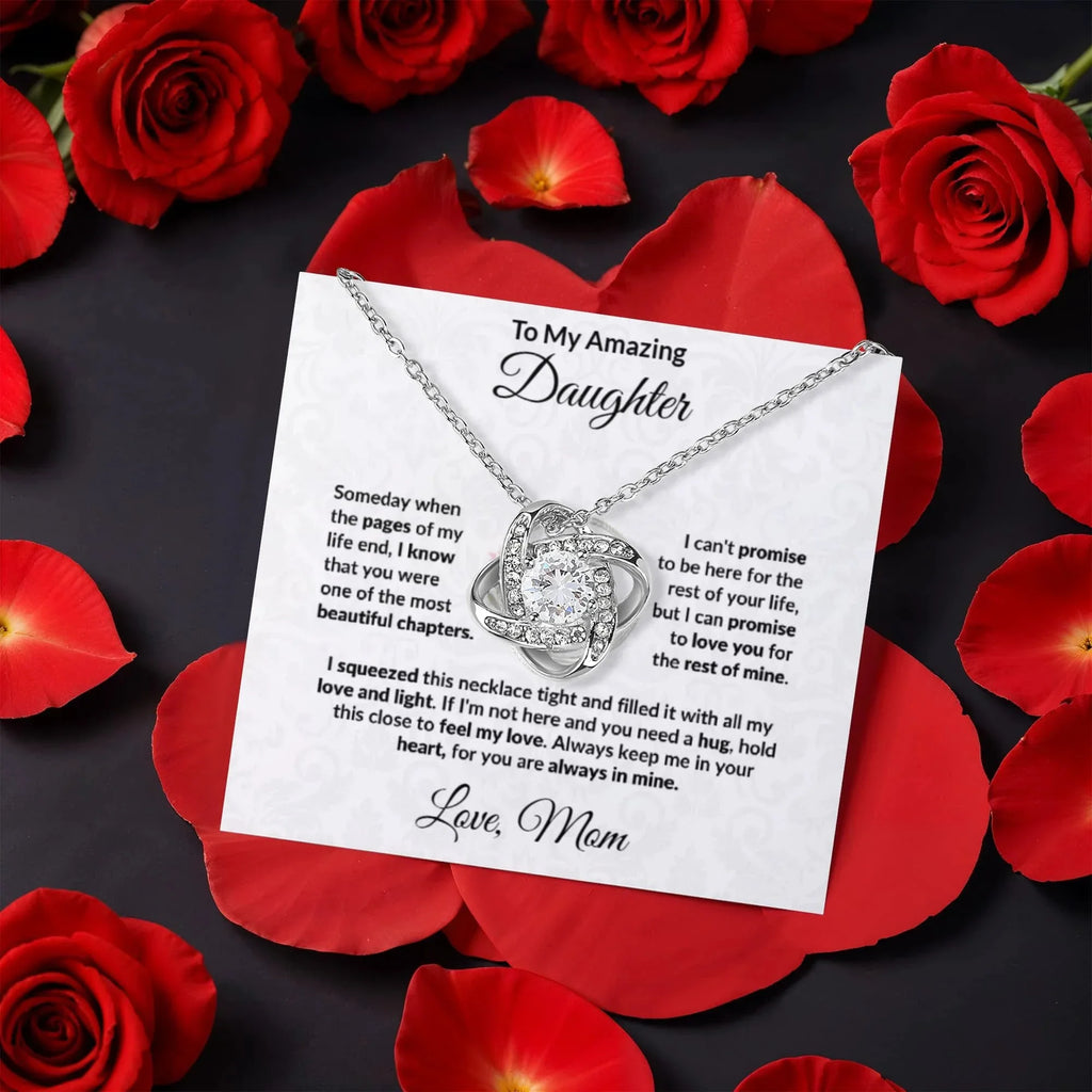 To My Amazing Daughter - Always in My Heart - Love Knot Necklace with Rose Jewelry Box