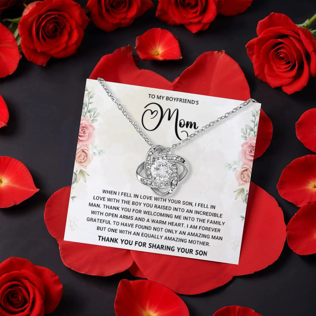 To My Boyfriend's Mom - Thank You For Sharing Your Son - Love Knot Necklace with Rose Gift Box