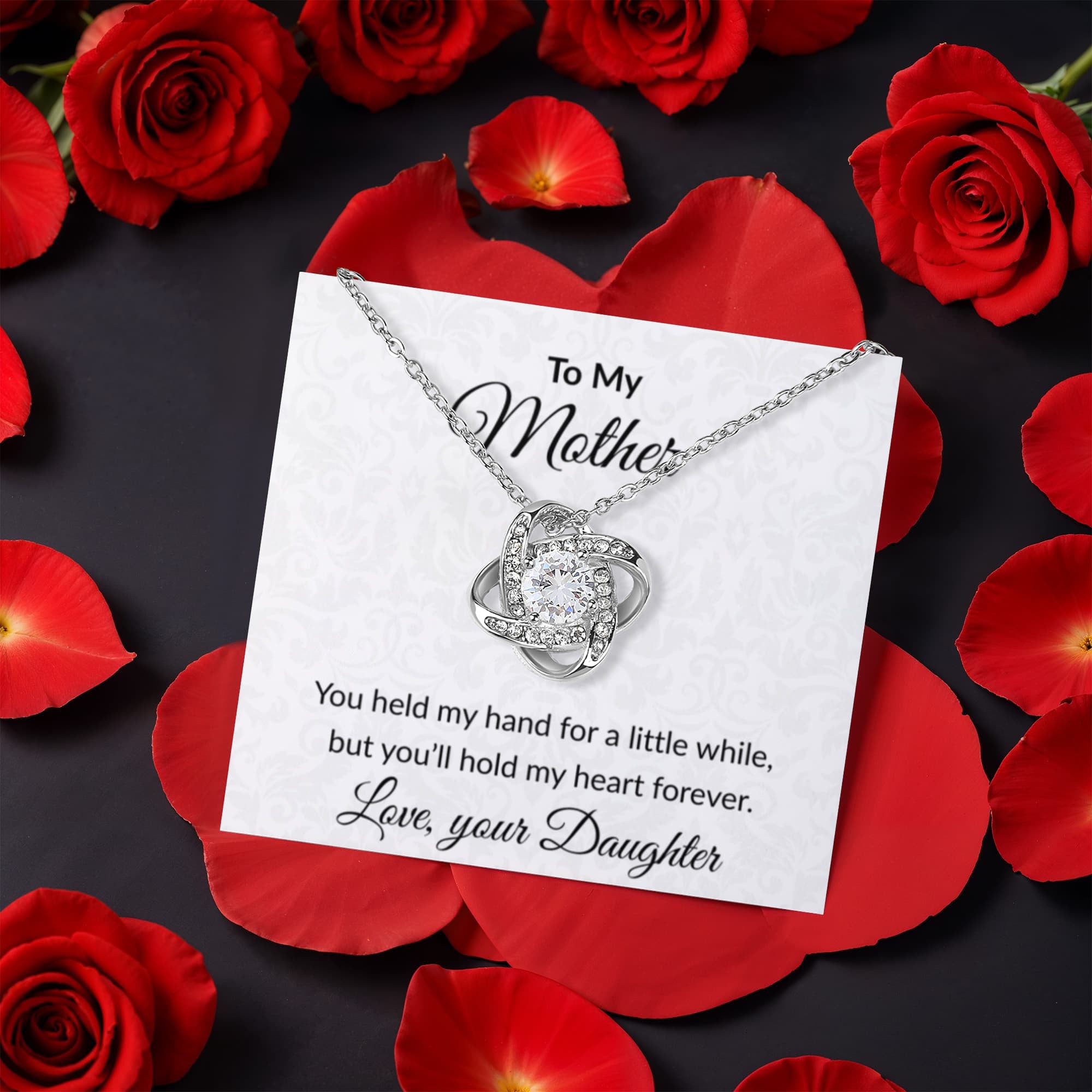 To My Mother - You Held My Hand - Love Knot Necklace with Rose Gift Box - Mallard Moon Gift Shop