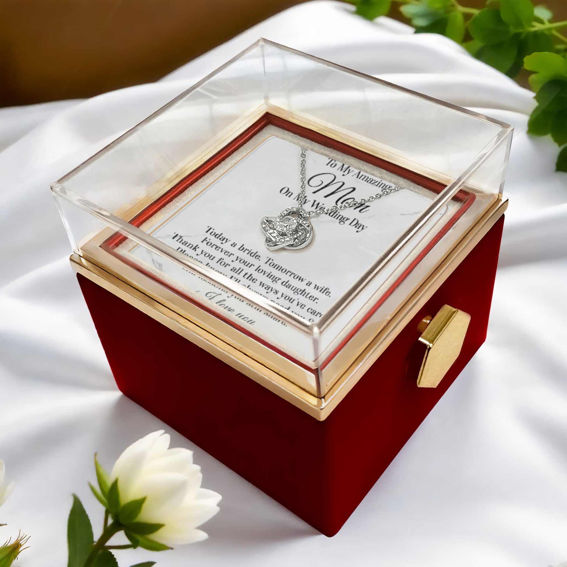 To My Amazing Mom on My Wedding Day – Elegant Rotating Rose Love Knot Necklace Gift from Daughter – Mother of the Bride Keepsake Jewelry - Mallard Moon Gift Shop