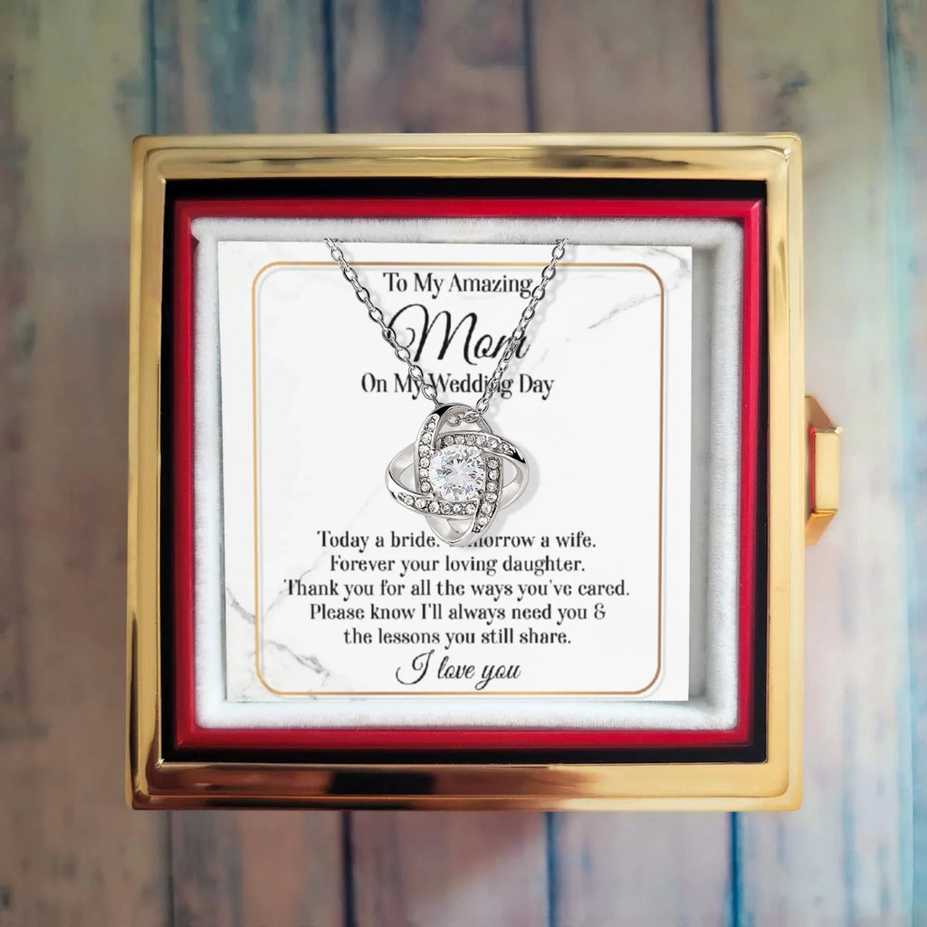 To My Amazing Mom on My Wedding Day – Elegant Rotating Rose Love Knot Necklace Gift from Daughter – Mother of the Bride Keepsake Jewelry
