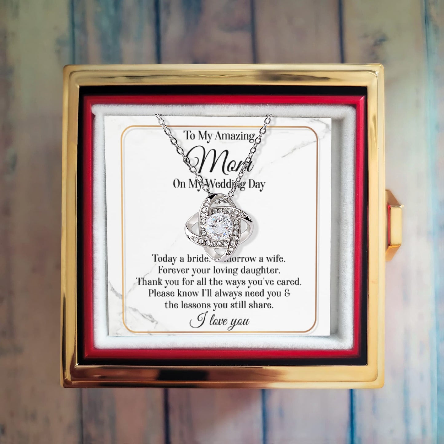 To My Amazing Mom on My Wedding Day – Elegant Rotating Rose Love Knot Necklace Gift from Daughter – Mother of the Bride Keepsake Jewelry - Mallard Moon Gift Shop
