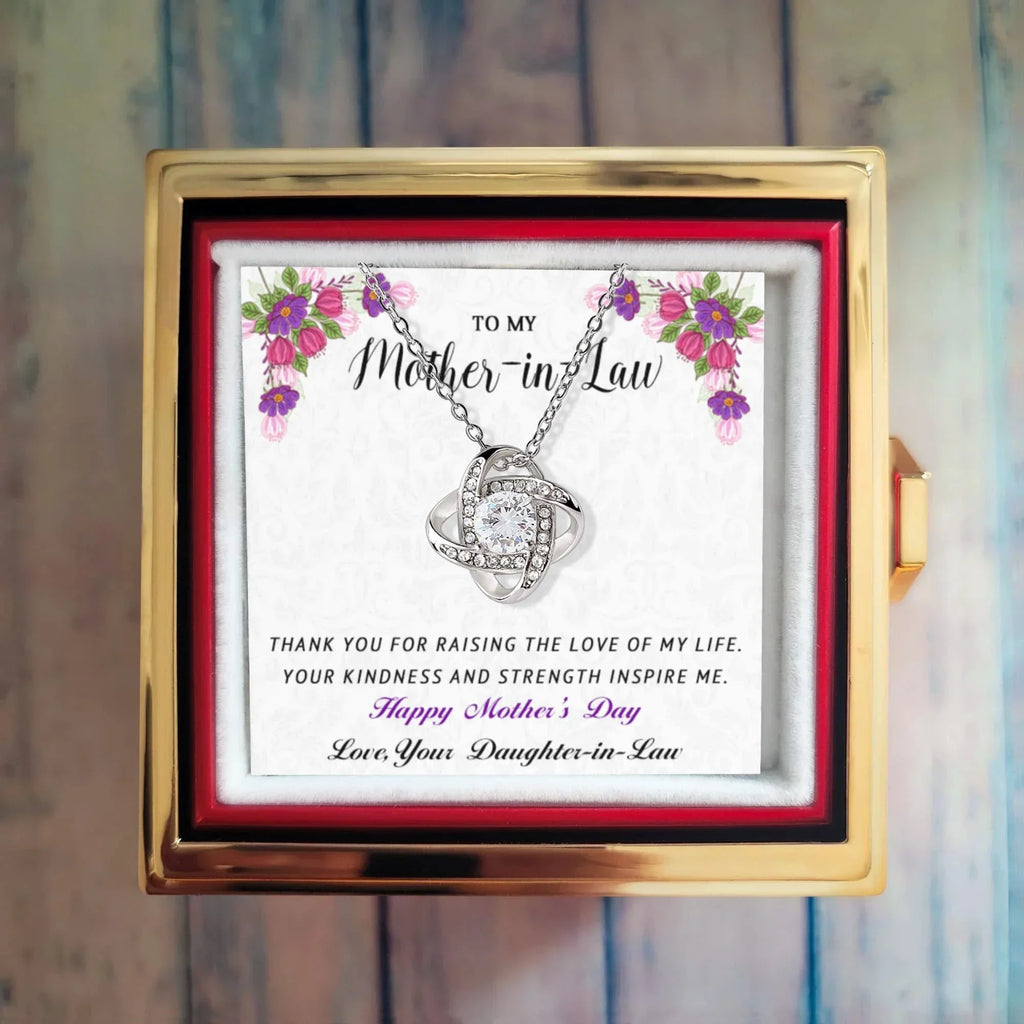 To My Mother-in-Law - Happy Mother's Day - Love Knot Necklace with Rose Gift Box