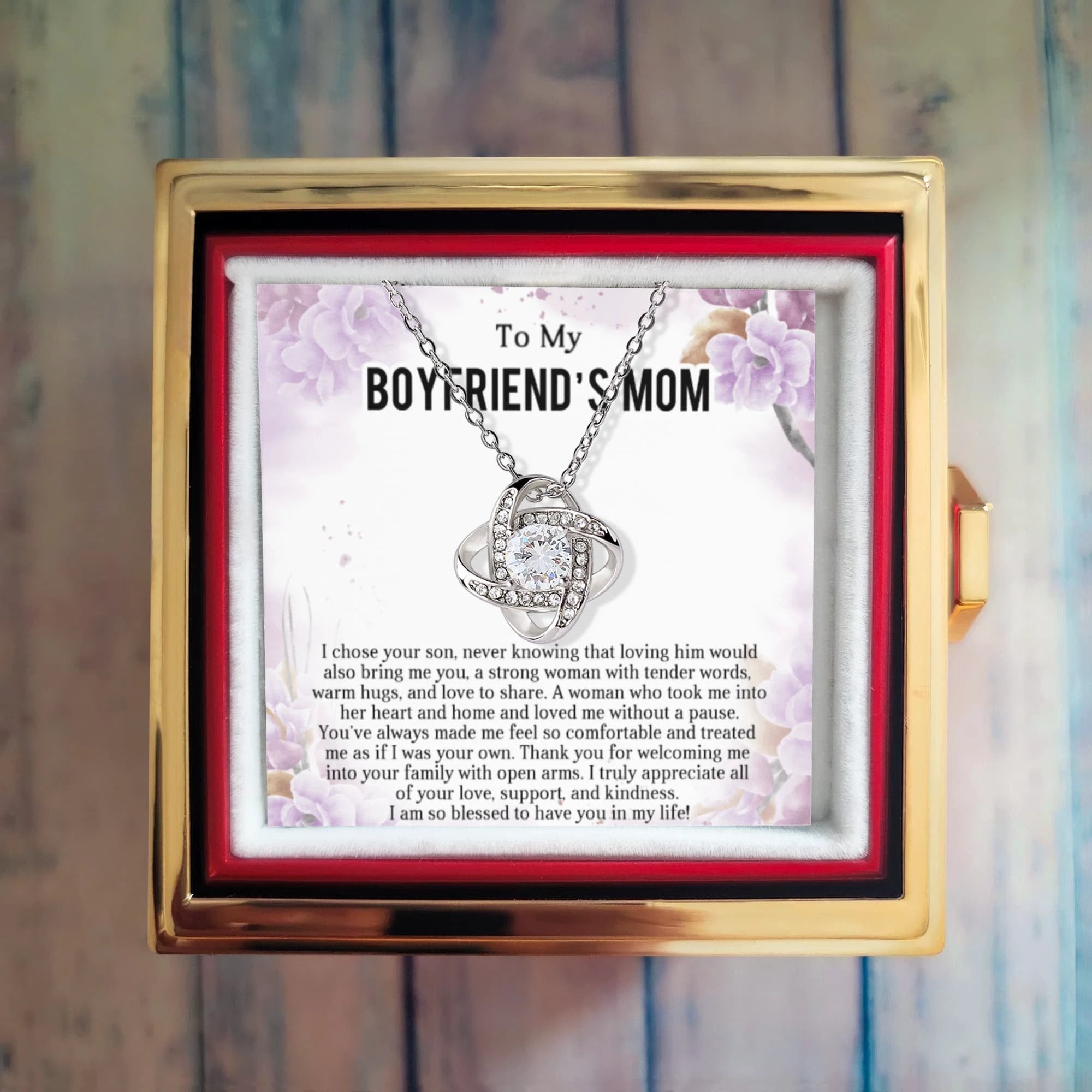 A Gift for your Boyfriend's Mother- Love to Share - Love Knot Necklace with Rose Gift Box