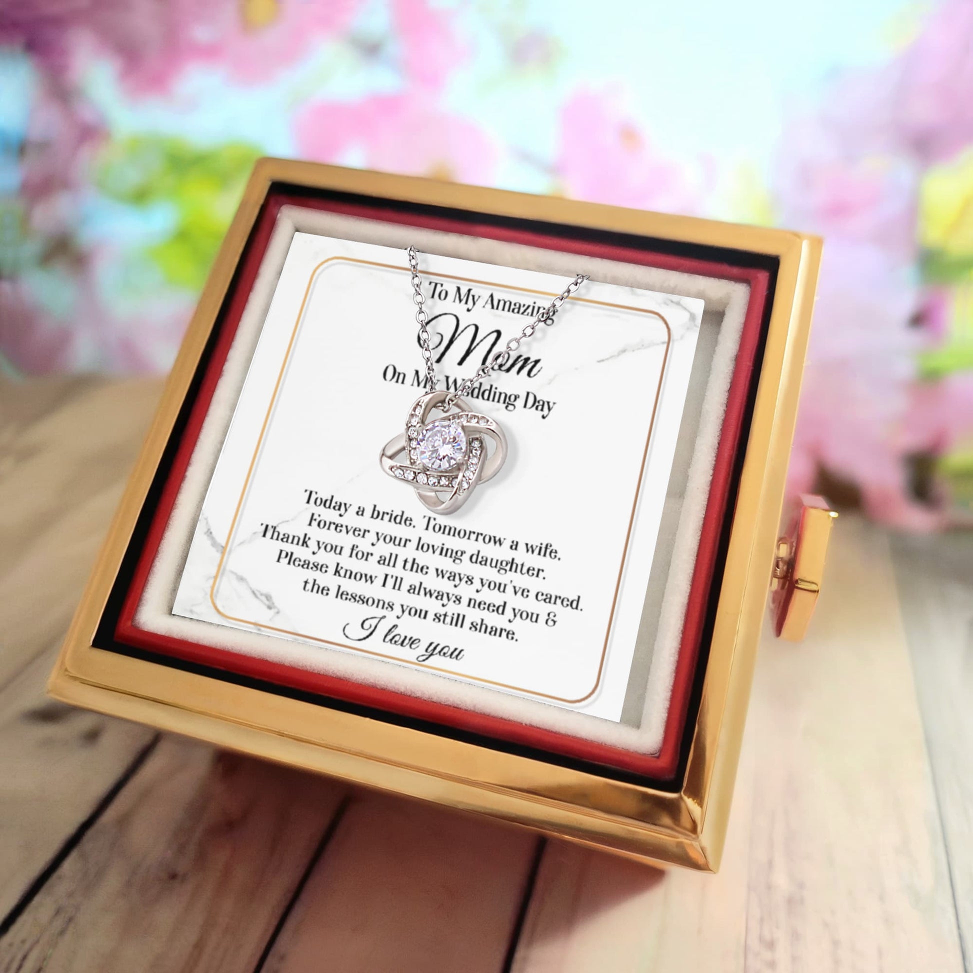 To My Amazing Mom on My Wedding Day – Elegant Rotating Rose Love Knot Necklace Gift from Daughter – Mother of the Bride Keepsake Jewelry - Mallard Moon Gift Shop