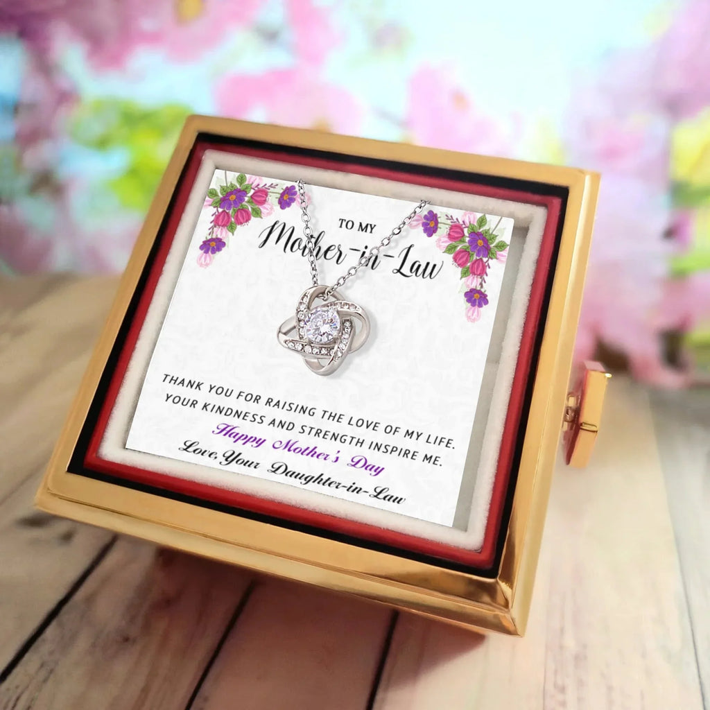 To My Mother-in-Law - Happy Mother's Day - Love Knot Necklace with Rose Gift Box