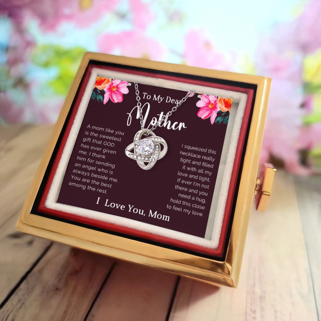 To My Dear Mother - The Bond We Share - Love Knot Necklace with Rose Gift Box