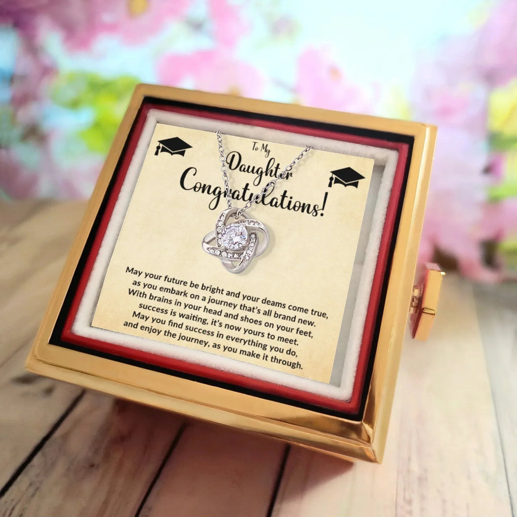 To My Daughter – Graduation Gift - Love Knot Necklace with Rotating Rose Jewelry Box
