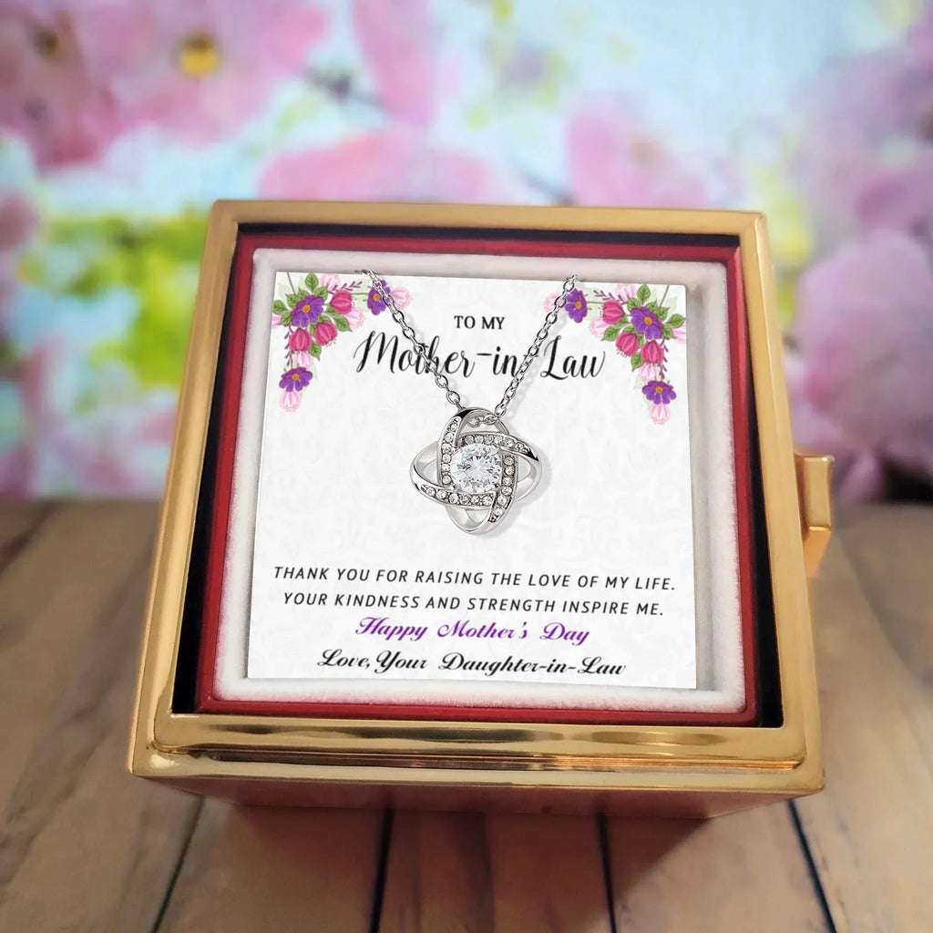 To My Mother-in-Law - Happy Mother's Day - Love Knot Necklace with Rose Gift Box
