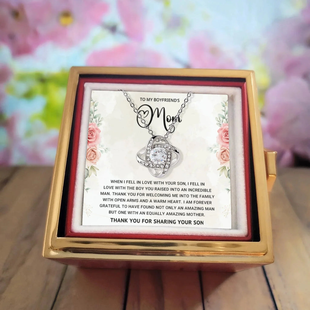 To My Boyfriend's Mom - Thank You For Sharing Your Son - Love Knot Necklace with Rose Gift Box