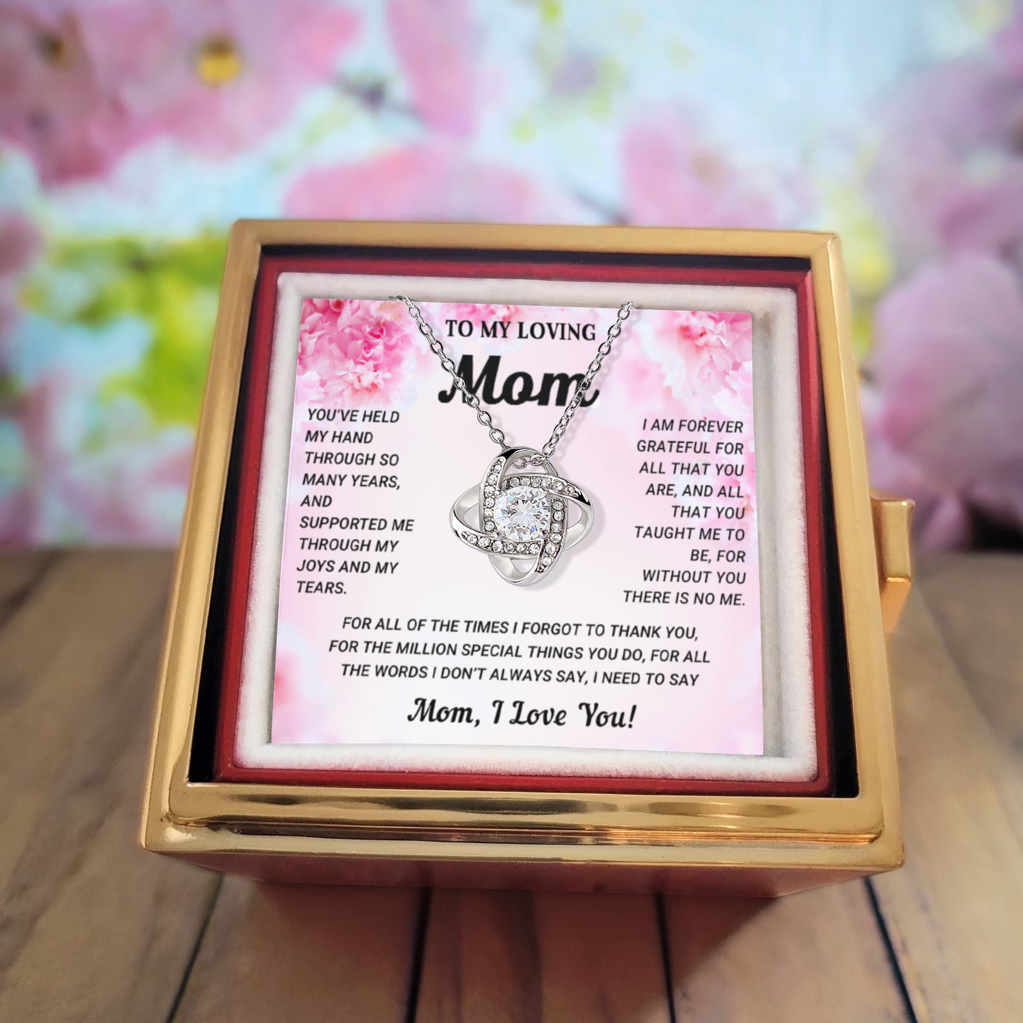 To My Mom - I Need to Say I Love You - Love Knot Necklace with Rose Jewelry Gift Box - Mallard Moon Gift Shop