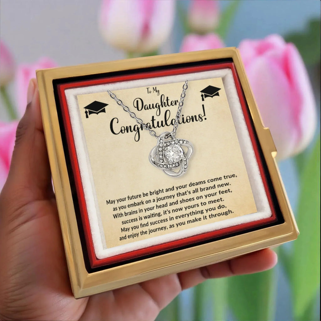 To My Daughter – Graduation Gift - Love Knot Necklace with Rotating Rose Jewelry Box