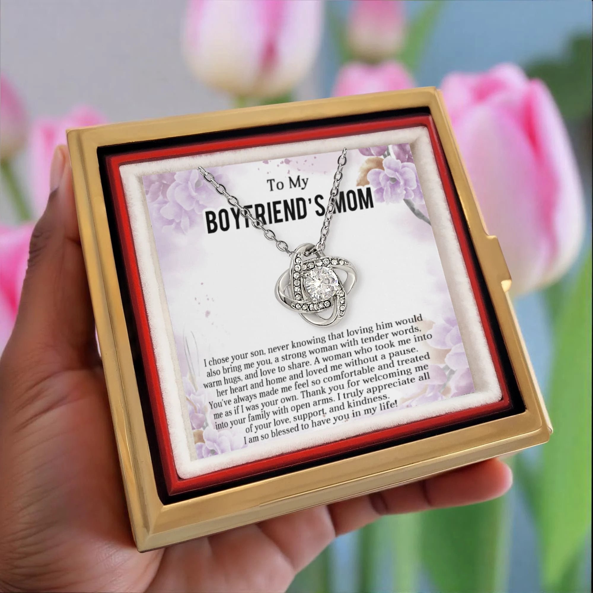 A Gift for your Boyfriend's Mother- Love to Share - Love Knot Necklace with Rose Gift Box