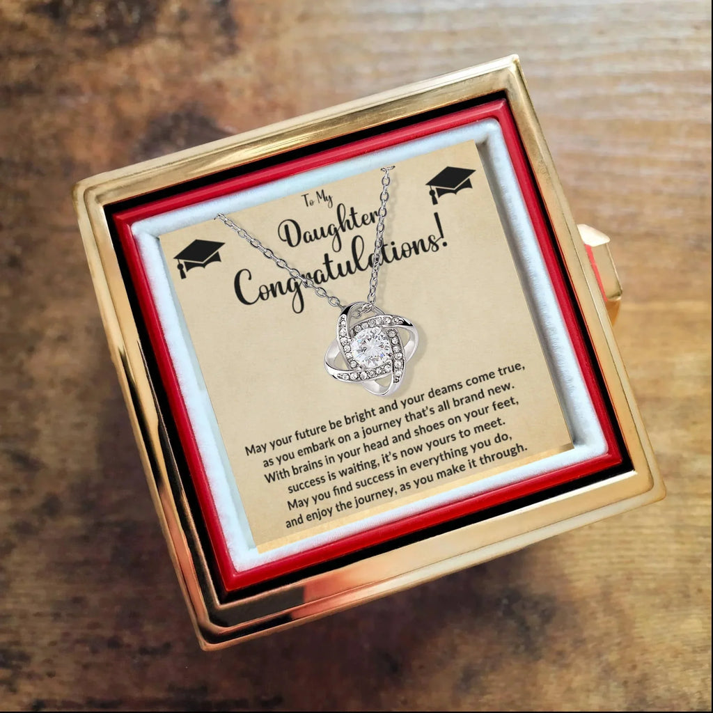 To My Daughter – Graduation Gift - Love Knot Necklace with Rotating Rose Jewelry Box