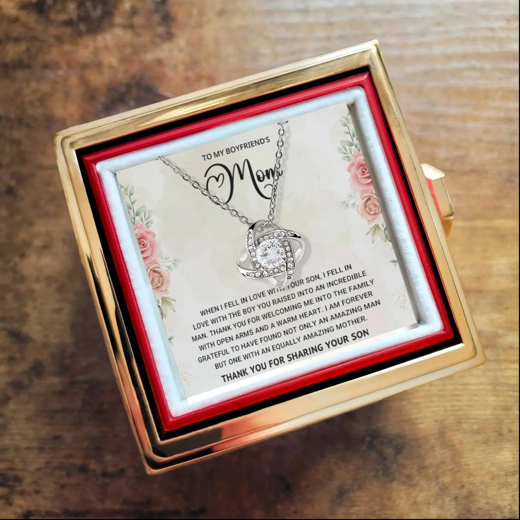 To My Boyfriend's Mom - Thank You For Sharing Your Son - Love Knot Necklace with Rose Gift Box
