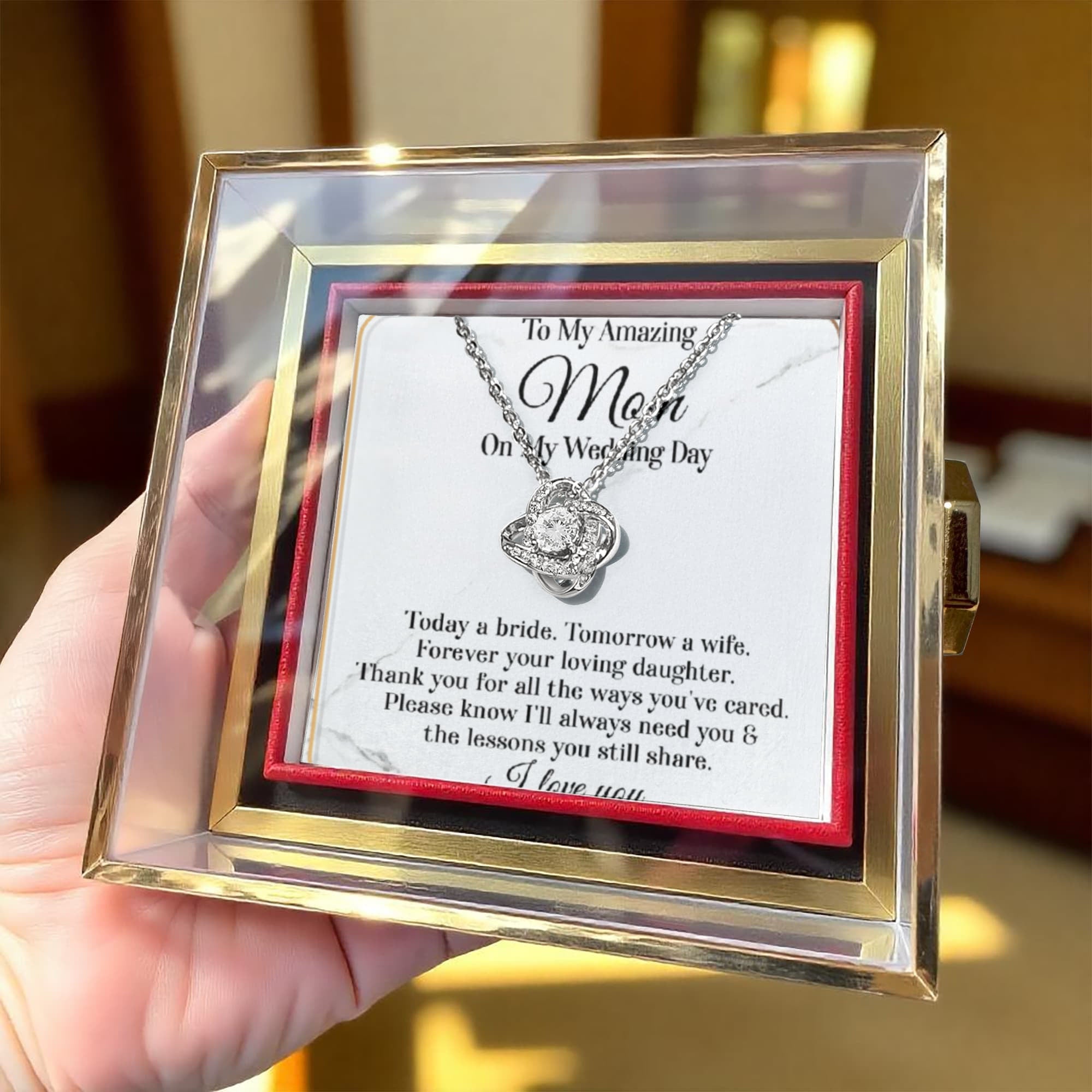 To My Amazing Mom on My Wedding Day – Elegant Rotating Rose Love Knot Necklace Gift from Daughter – Mother of the Bride Keepsake Jewelry - Mallard Moon Gift Shop