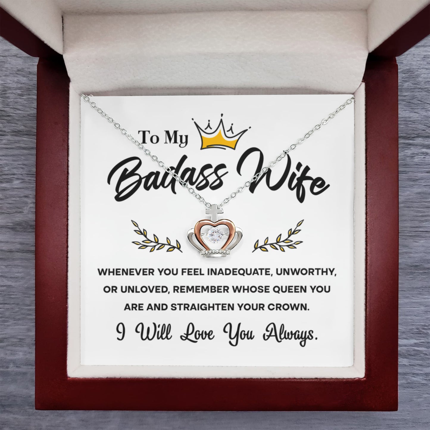 To My Badass Wife – Crown Pendant Necklace Gift for the Queen of My Heart - Mallard Moon Gift Shop