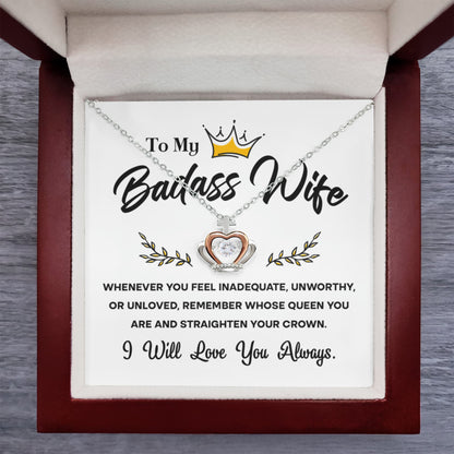 To My Badass Wife – Crown Pendant Necklace Gift for the Queen of My Heart - Mallard Moon Gift Shop