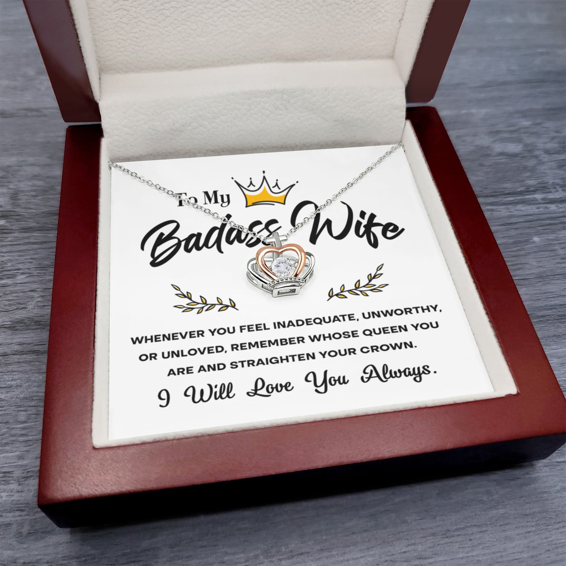 To My Badass Wife – Crown Pendant Necklace Gift for the Queen of My Heart - Mallard Moon Gift Shop