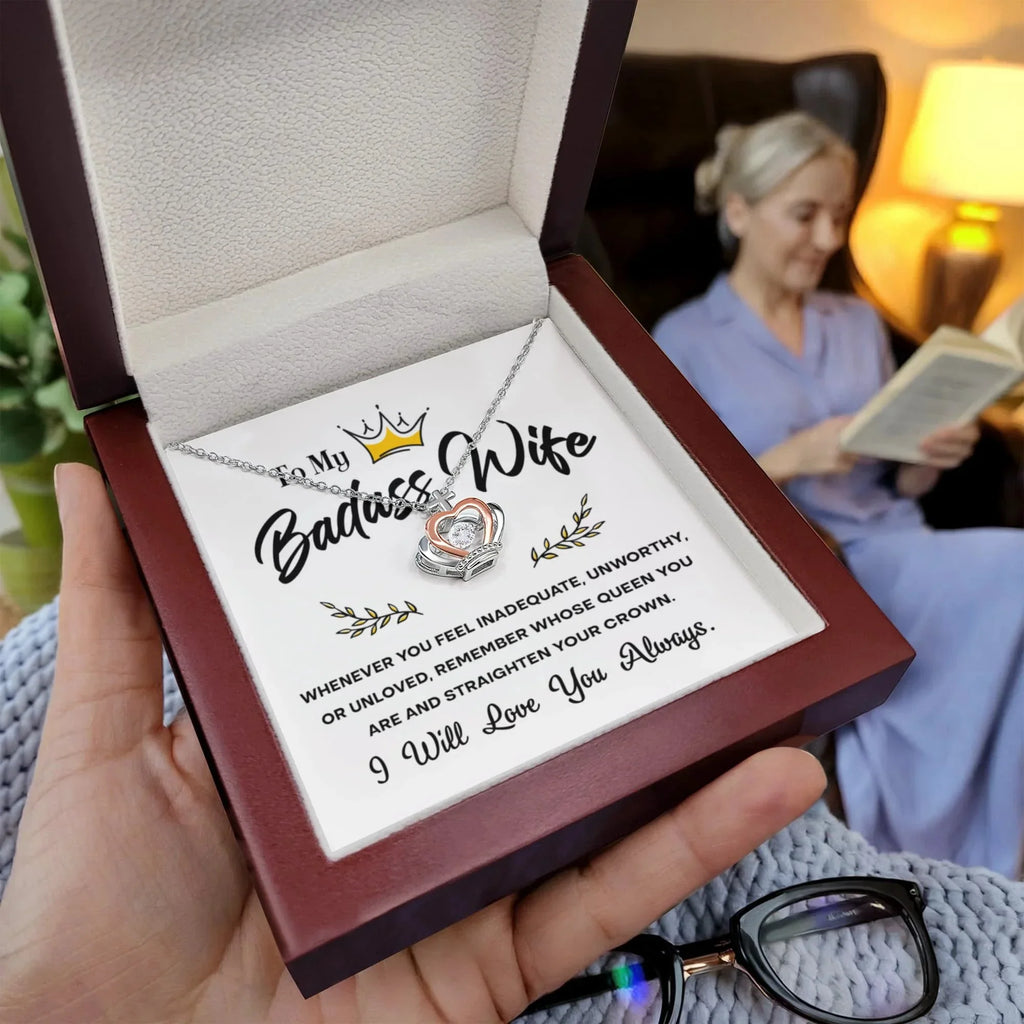 To My Badass Wife – Crown Pendant Necklace Gift for the Queen of My Heart