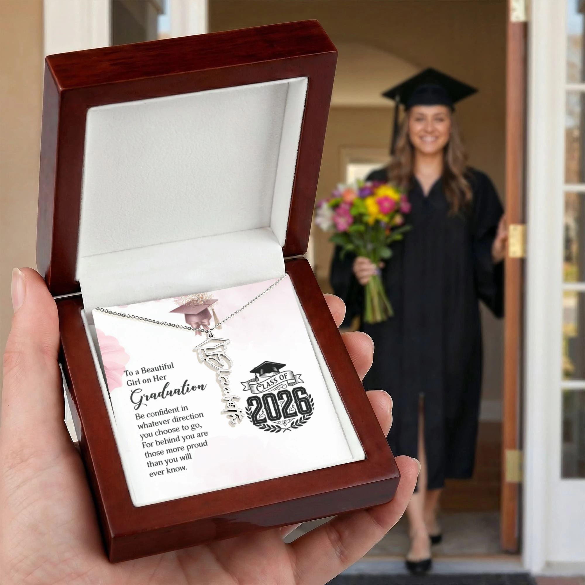 Graduation Personalized Name Necklace – Class of 2026 Graduation Gift for Daughter, Granddaughter, or Niece