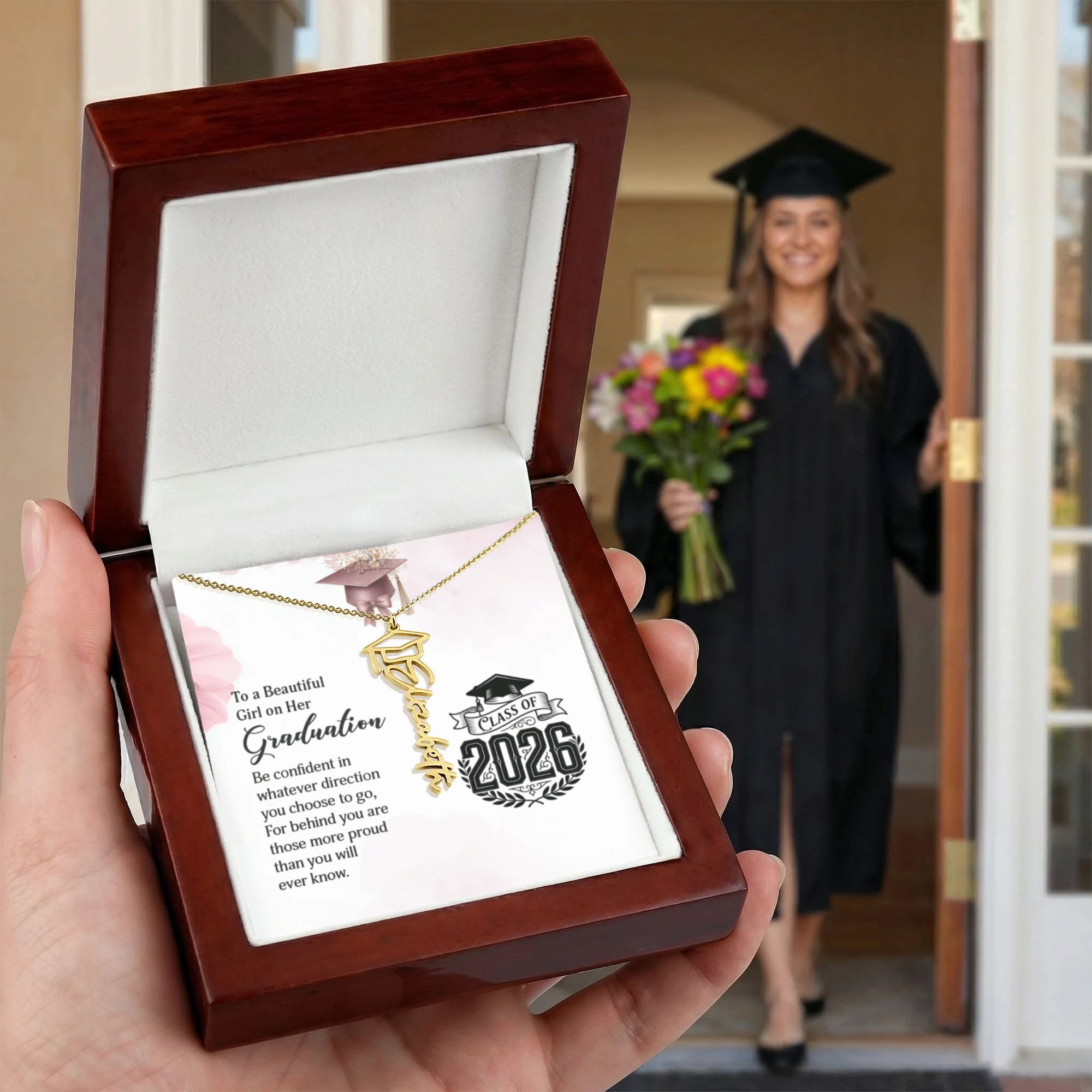 Graduation Personalized Name Necklace – Class of 2026 Graduation Gift for Daughter, Granddaughter, or Niece