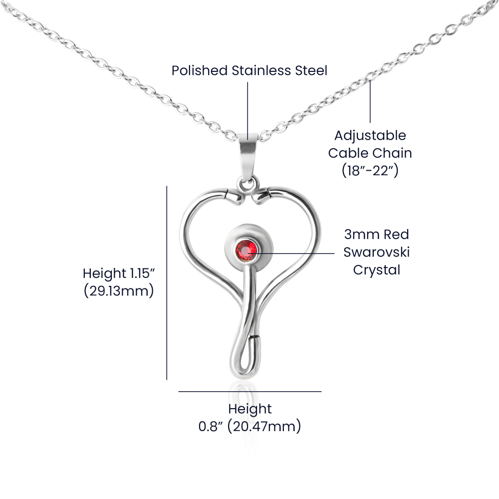 Personalized Stethoscope Heart Necklace with Custom Title – Appreciation Gift for Phlebotomist, Nurse, or Medical Professional - Mallard Moon Gift Shop
