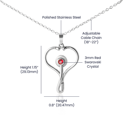 Personalized Stethoscope Heart Necklace with Custom Title – Appreciation Gift for Phlebotomist, Nurse, or Medical Professional - Mallard Moon Gift Shop