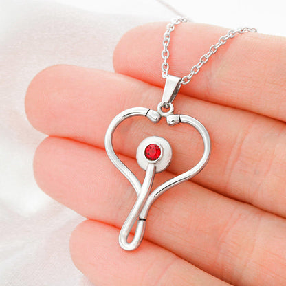 Personalized Stethoscope Heart Necklace with Custom Title – Appreciation Gift for Phlebotomist, Nurse, or Medical Professional - Mallard Moon Gift Shop