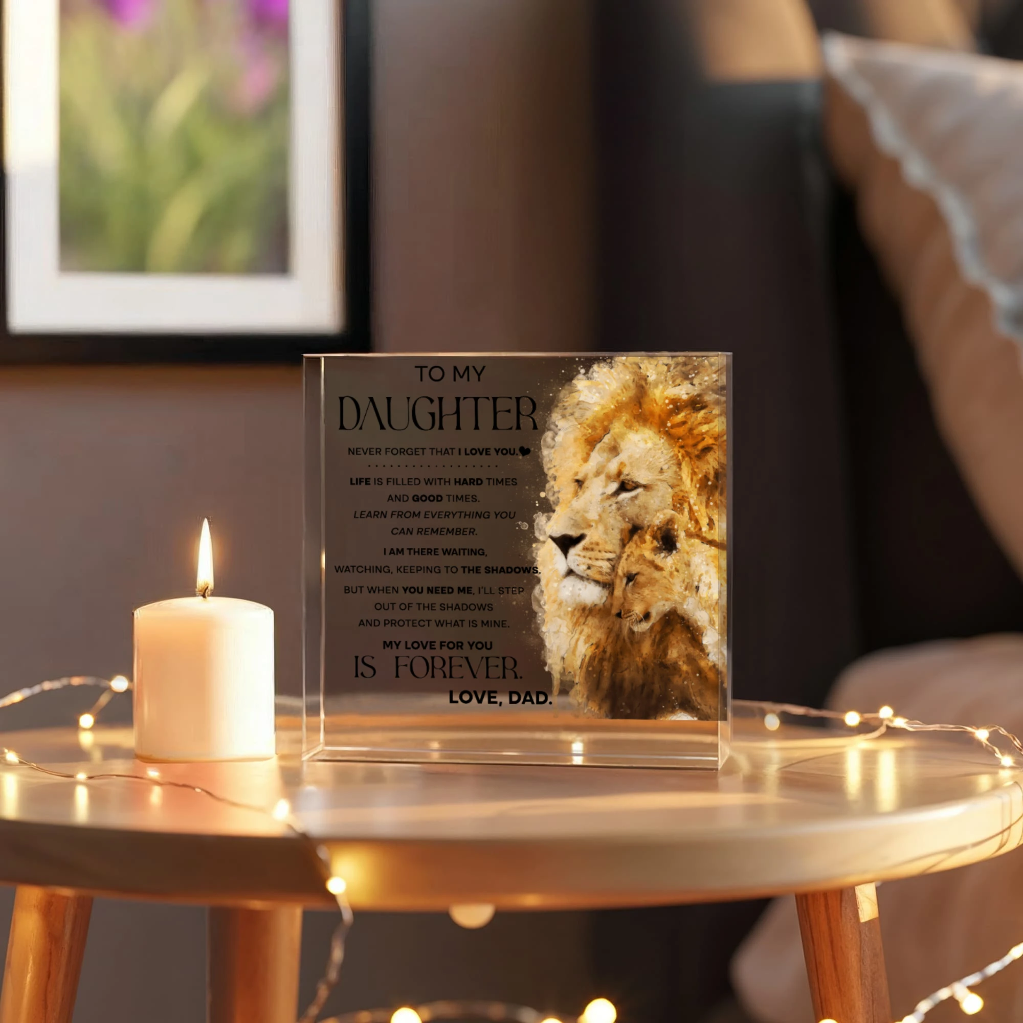 To My Daughter Lion Acrylic Block – “My Love for You Is Forever” Father Gift | Solid Acrylic Keepsake from Dad