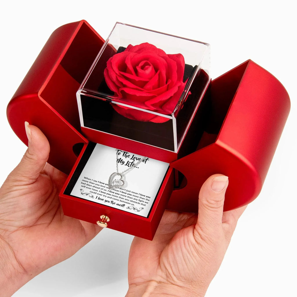 To The Love of My Life – Forever Love Necklace Gift Set with Preserved Rose Heart Box | Romantic Anniversary Jewelry Gift for Her