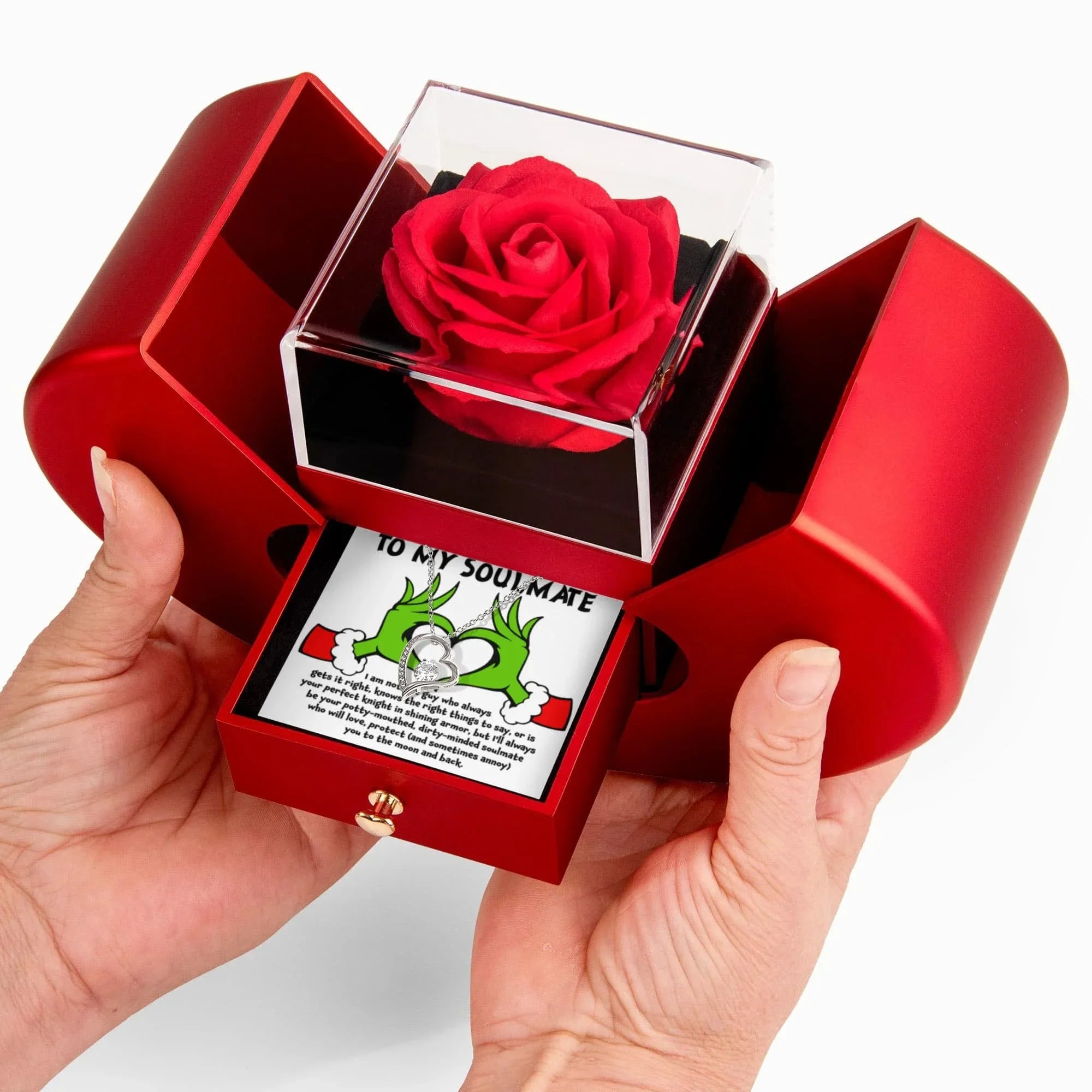 To My Soulmate – Forever Love Necklace Gift Set with Preserved Rose Heart Box | Funny Romantic Christmas Gift for Girlfriend or Wife