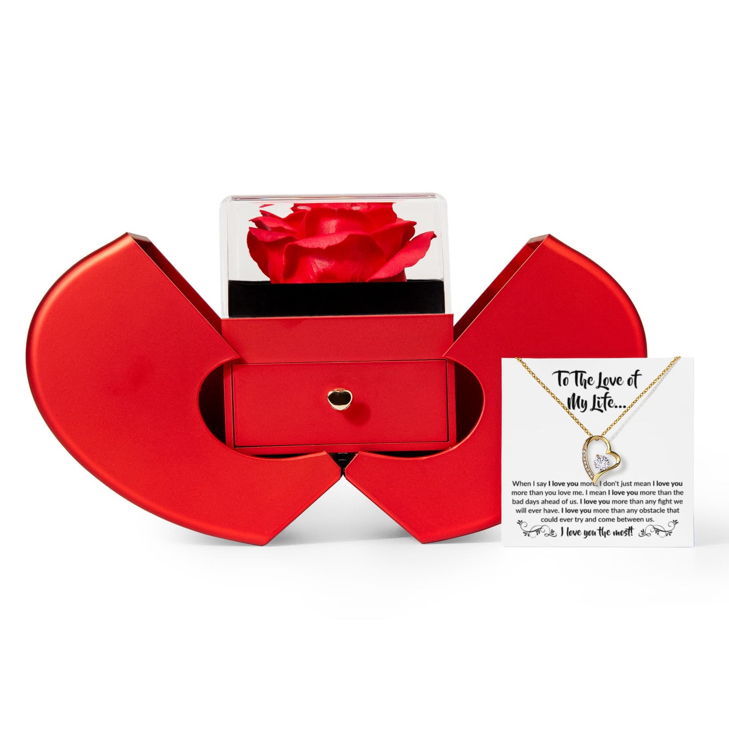 To The Love of My Life – Forever Love Necklace Gift Set with Preserved Rose Heart Box | Romantic Anniversary Jewelry Gift for Her