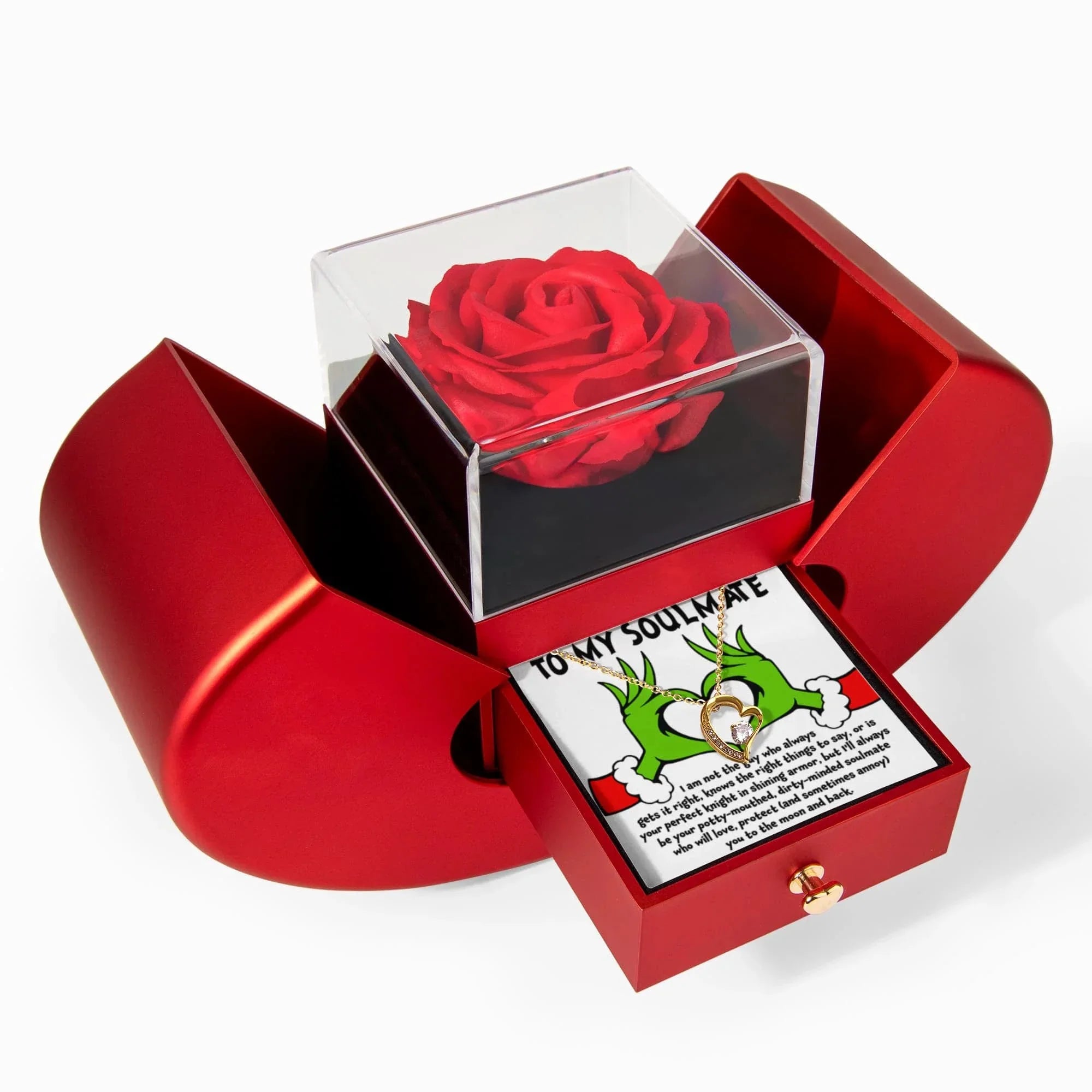 To My Soulmate – Forever Love Necklace Gift Set with Preserved Rose Heart Box | Funny Romantic Christmas Gift for Girlfriend or Wife