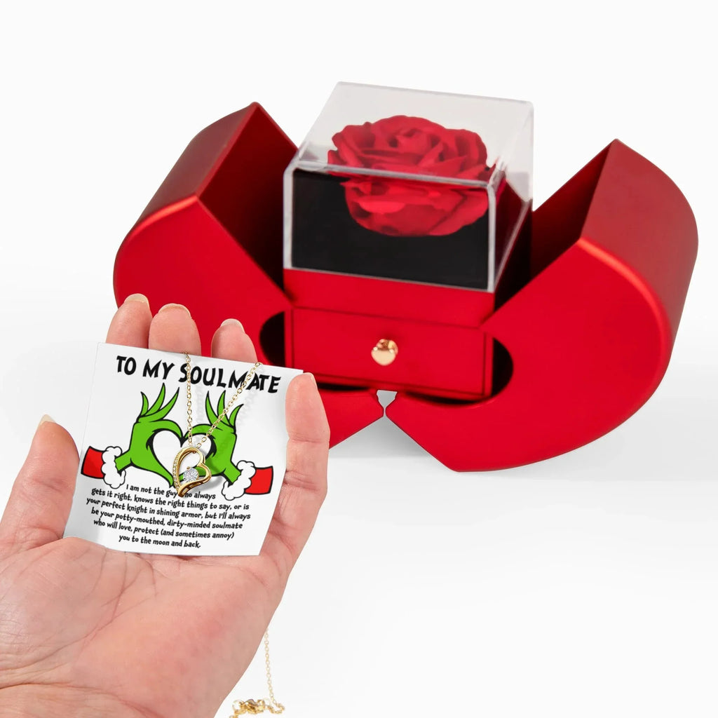 To My Soulmate – Forever Love Necklace Gift Set with Preserved Rose Heart Box | Funny Romantic Christmas Gift for Girlfriend or Wife