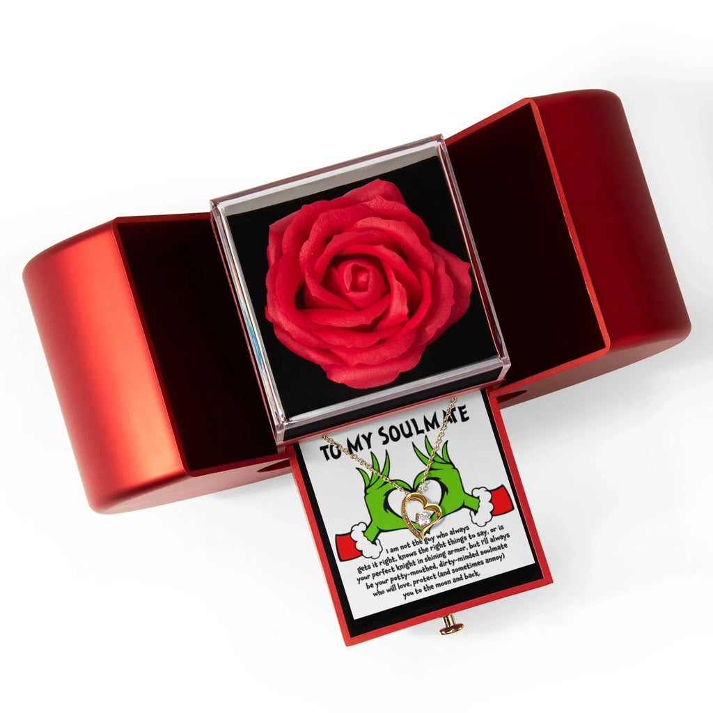 To My Soulmate – Forever Love Necklace Gift Set with Preserved Rose Heart Box | Funny Romantic Christmas Gift for Girlfriend or Wife