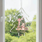 Baby's First Christmas Tree Adorable Armadillo Acrylic Ornament – Personalized Name and Year – Western Theme Holiday Keepsake – 3” Clear Round Ornament for Newborn. Infant Girls
