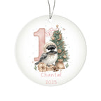 Baby's First Christmas Cute Chickadee Girl's Western Style Acrylic Ornament – Personalized Name and Year – Holiday Keepsake – 3” Clear Round Ornament for Newborns, Infants