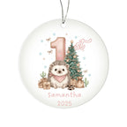 Baby's First Christmas Cute Hedgehog Girl's Western Style Acrylic Ornament – Personalized Name and Year – Holiday Keepsake – 3” Clear Round Ornament for Newborns, Infants