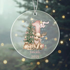 Baby's First Christmas Cute Moose Girl's Western Style Acrylic Ornament – Personalized Name and Year – Holiday Keepsake – 3” Clear Round Ornament for Newborns, Infants