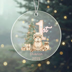 Baby's First Christmas Cute Mouse Girl's Western Style Acrylic Ornament – Personalized Name and Year – Holiday Keepsake – 3” Clear Round Ornament for Newborns, Infants