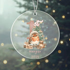 Baby's First Christmas Cute Bird Girl's Western Style Acrylic Ornament – Personalized Name and Year – Holiday Keepsake – 3” Clear Round Ornament for Newborns, Infants