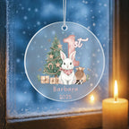 Baby's First Christmas Cute Bunny Girl's Western Style Acrylic Ornament – Personalized Name and Year – Holiday Keepsake – 3” Clear Round Ornament for Newborns, Infants