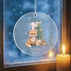 Baby's First Christmas Cute Fox Girl's Western Style Acrylic Ornament – Personalized Name and Year – Holiday Keepsake – 3” Clear Round Ornament for Newborns, Infants