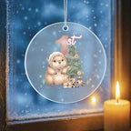 Baby's First Christmas Cute Beaver Girl's Western Style Acrylic Ornament – Personalized Name and Year – Holiday Keepsake – 3” Clear Round Ornament for Newborns, infants