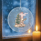 Baby's First Christmas Cute Moose Girl's Western Style Acrylic Ornament – Personalized Name and Year – Holiday Keepsake – 3” Clear Round Ornament for Newborns, Infants